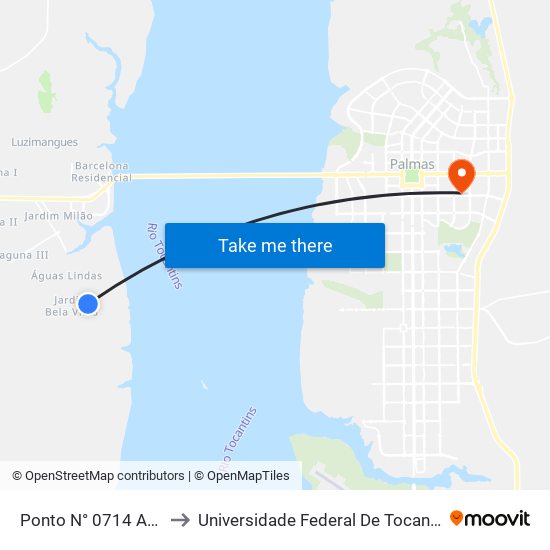 Ponto N° 0714 Av. A to Universidade Federal De Tocantins map