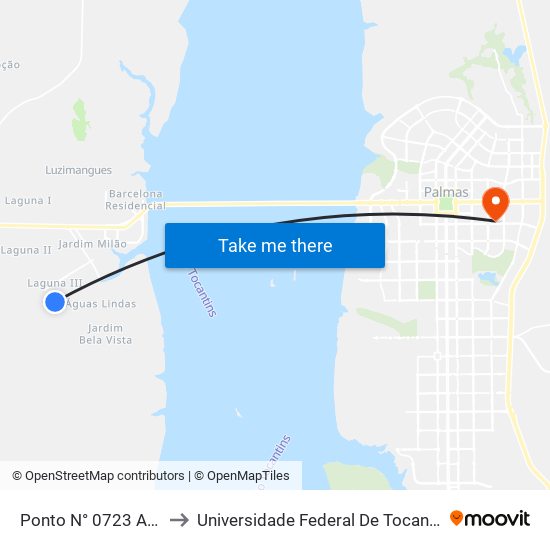 Ponto N° 0723 Av. F to Universidade Federal De Tocantins map