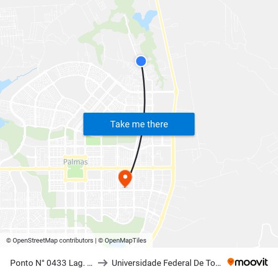 Ponto N° 0433 Lag. Norte to Universidade Federal De Tocantins map