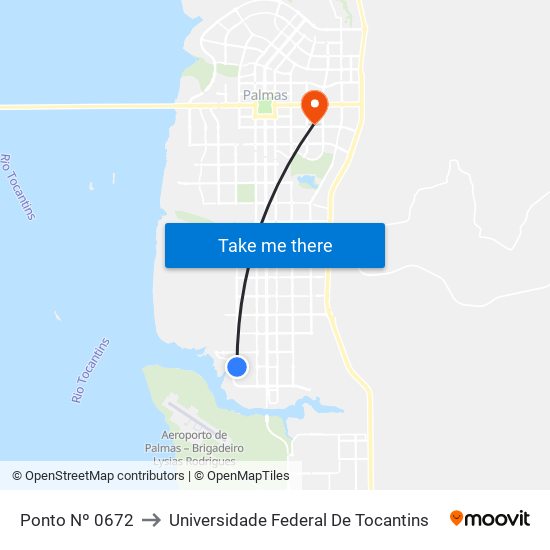 Ponto Nº 0672 to Universidade Federal De Tocantins map