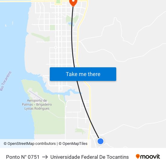 Ponto N° 0751 to Universidade Federal De Tocantins map