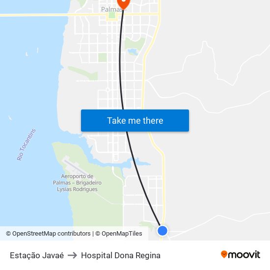 Estação Javaé to Hospital Dona Regina map