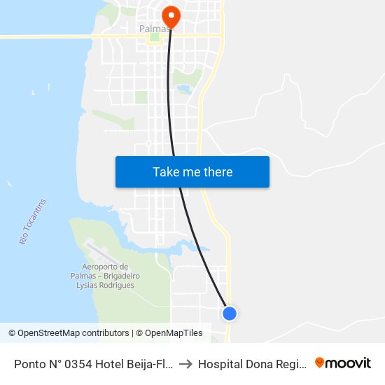 Ponto N° 0354 Hotel Beija-Flor to Hospital Dona Regina map
