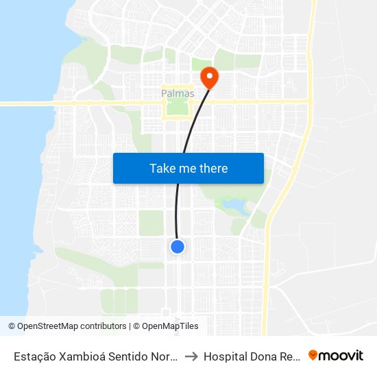 Estação Xambioá Sentido Norte-Sul to Hospital Dona Regina map