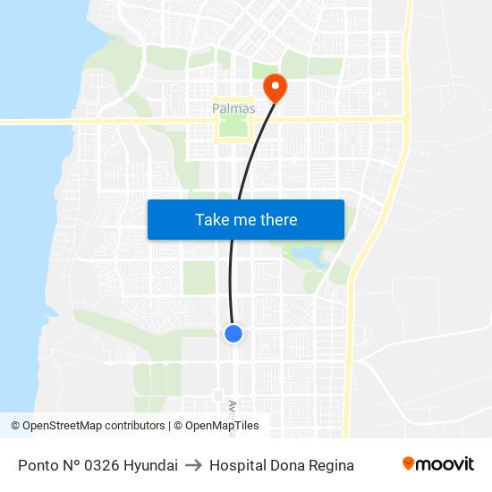 Ponto Nº 0326 Hyundai to Hospital Dona Regina map