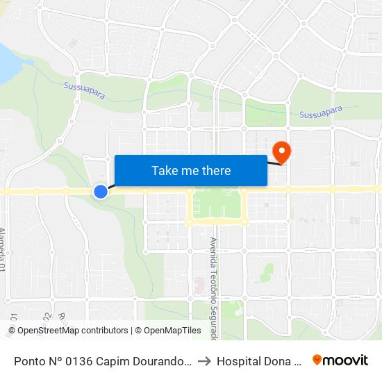Ponto Nº 0136 Capim Dourando Shopping to Hospital Dona Regina map