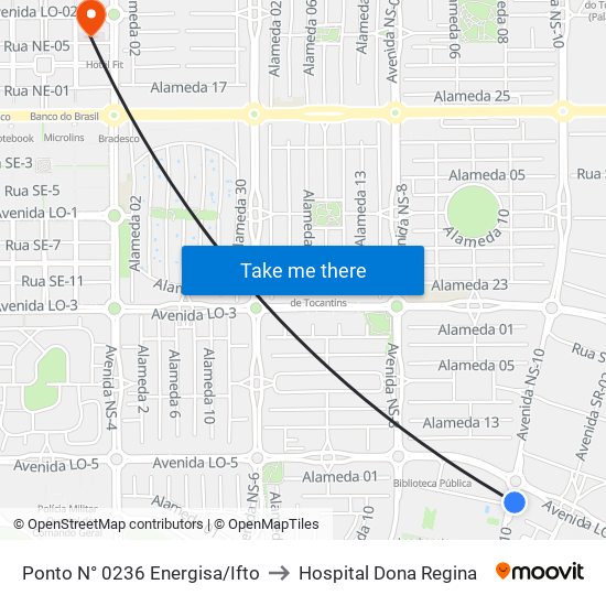 Ponto N° 0236 Energisa/Ifto to Hospital Dona Regina map