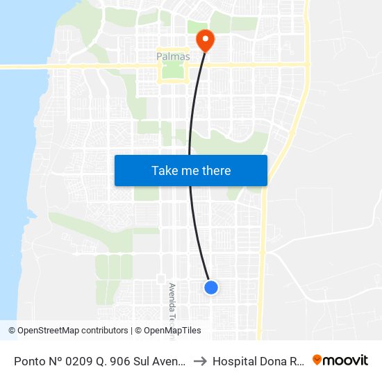 Ponto Nº 0209 Q. 906 Sul Avenida Ns 4 to Hospital Dona Regina map