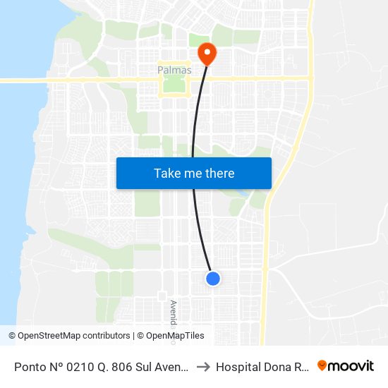 Ponto Nº 0210 Q. 806 Sul Avenida Ns 4 to Hospital Dona Regina map
