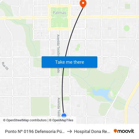 Ponto Nº 0196 Defensoria Pública to Hospital Dona Regina map