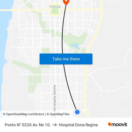 Ponto N° 0226 Av. Ns 10, to Hospital Dona Regina map