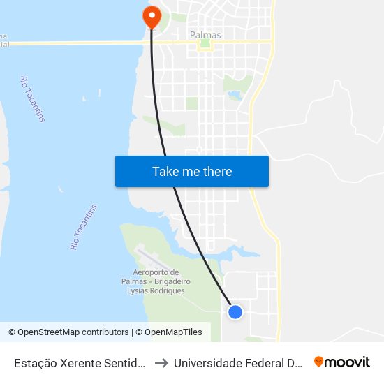 Estação Xerente Sentido Sul-Norte to Universidade Federal Do Tocantins map