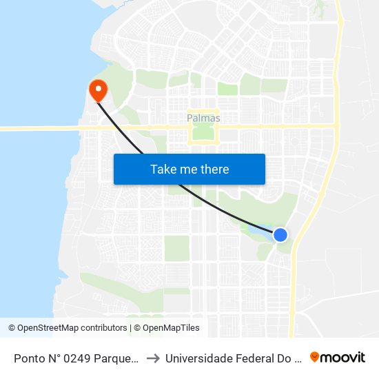 Ponto N° 0249 Parque Do Povo to Universidade Federal Do Tocantins map