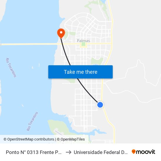 Ponto N° 0313 Frente P/ Rodoviária to Universidade Federal Do Tocantins map