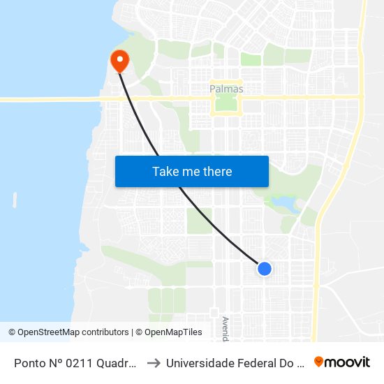 Ponto Nº 0211 Quadra 704 Sul to Universidade Federal Do Tocantins map