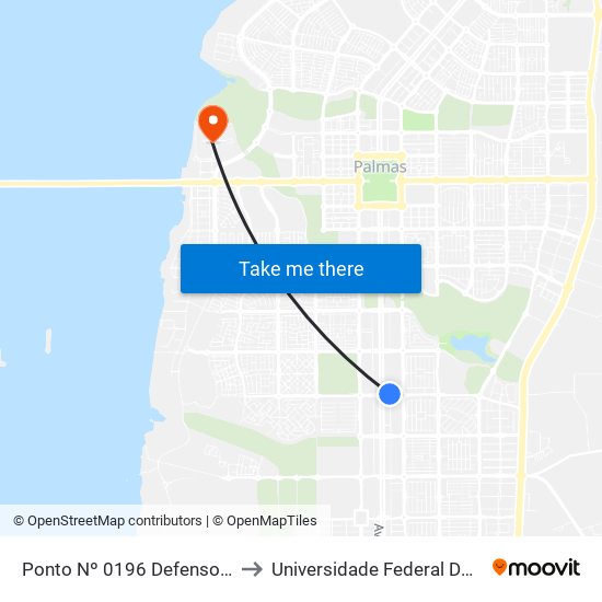 Ponto Nº 0196 Defensoria Pública to Universidade Federal Do Tocantins map