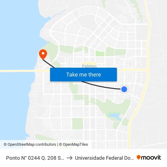 Ponto N° 0244 Q. 208 Sul Av. Ns 8 to Universidade Federal Do Tocantins map