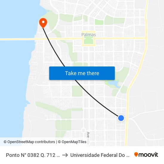 Ponto N° 0382 Q. 712 Sul Al. 1 to Universidade Federal Do Tocantins map