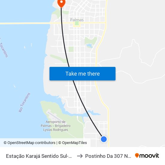 Estação Karajá Sentido Sul-Norte to Postinho Da 307 Norte map