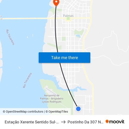 Estação Xerente Sentido Sul-Norte to Postinho Da 307 Norte map