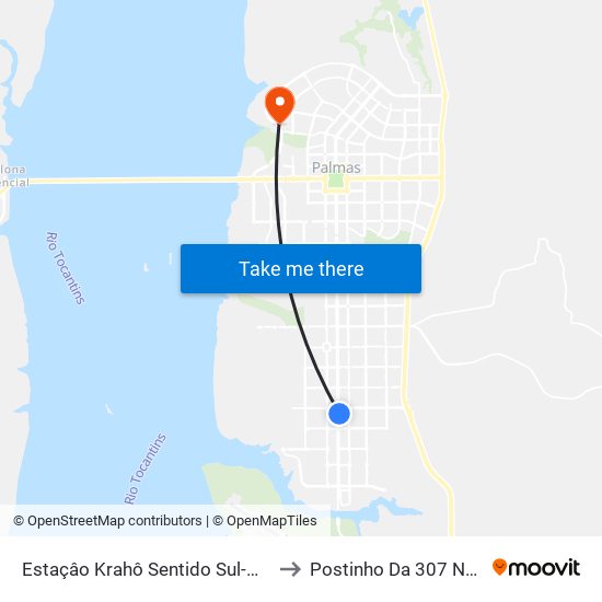 Estaçâo Krahô Sentido Sul-Norte to Postinho Da 307 Norte map