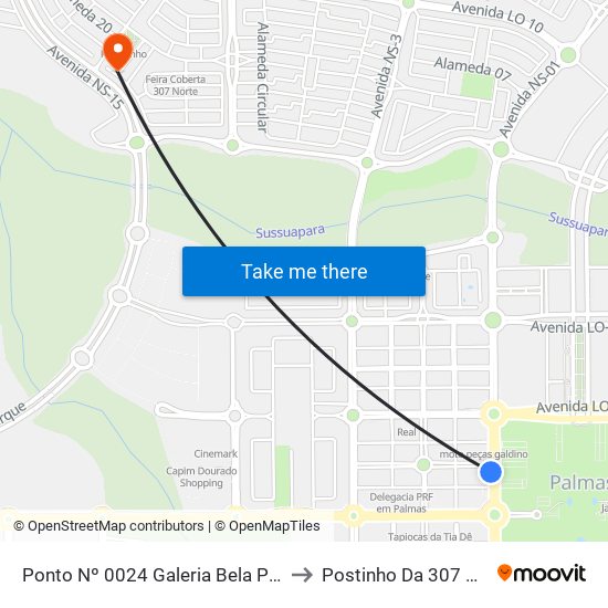 Av. Ns 1, 77 Q103 | Galeria Bela Palmas to Postinho Da 307 Norte map