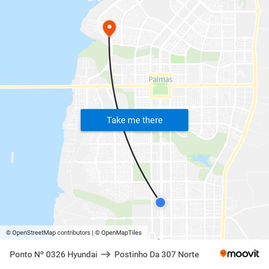 Ponto Nº 0326 Hyundai to Postinho Da 307 Norte map