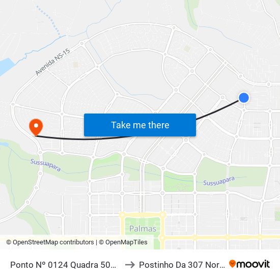 Ponto Nº 0124 Quadra 504 N to Postinho Da 307 Norte map