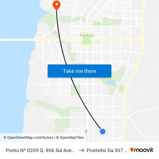 Ponto Nº 0209 Q. 906 Sul Avenida Ns 4 to Postinho Da 307 Norte map