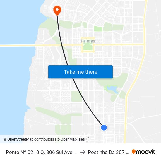 Ponto Nº 0210 Q. 806 Sul Avenida Ns 4 to Postinho Da 307 Norte map