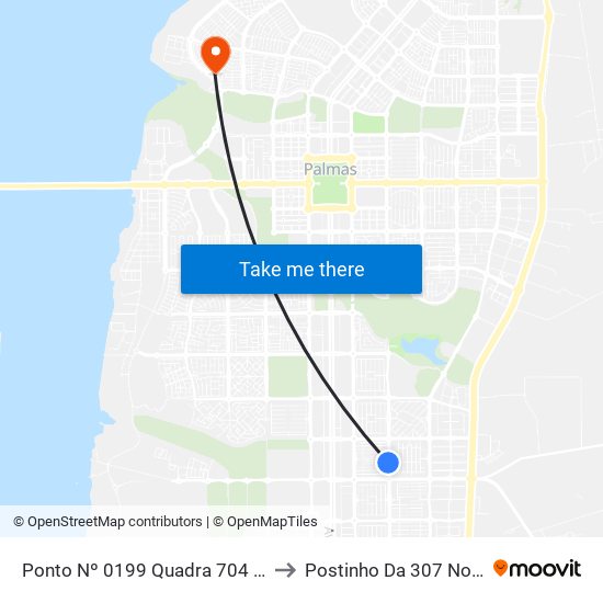 Ponto Nº 0199 Quadra 704 Sul to Postinho Da 307 Norte map