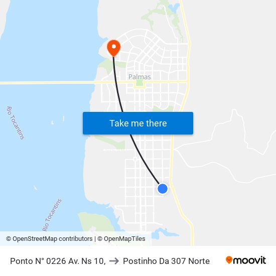 Ponto N° 0226 Av. Ns 10, to Postinho Da 307 Norte map