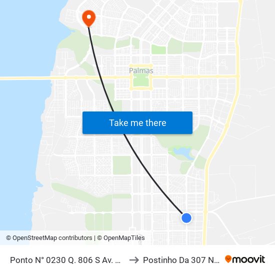 Ponto N° 0230 Q. 806 S Av. Ns 10 to Postinho Da 307 Norte map