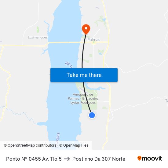 Ponto Nº 0455 Av. Tlo 5 to Postinho Da 307 Norte map