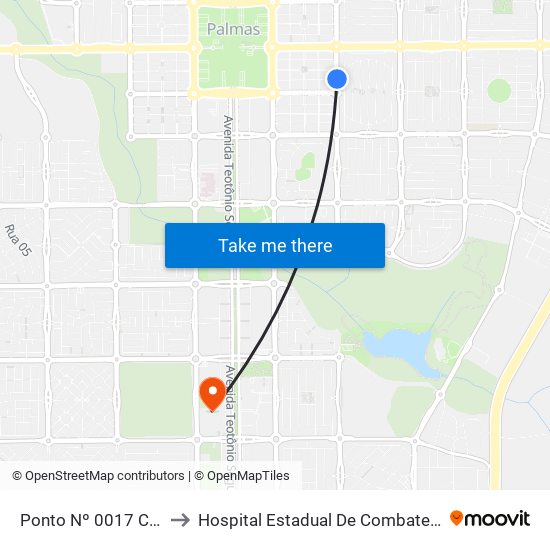 Ponto Nº 0017 Colégio Frederico to Hospital Estadual De Combate Ao Covid-19 - Palmas - T0 map