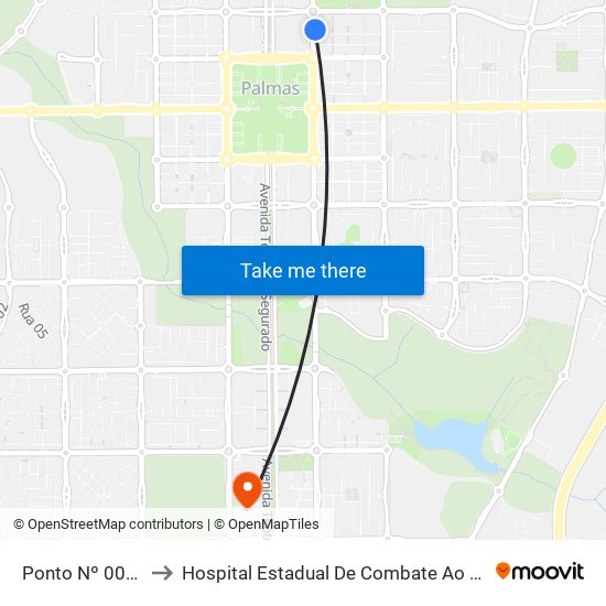 Ponto Nº 0052 Sicoob to Hospital Estadual De Combate Ao Covid-19 - Palmas - T0 map