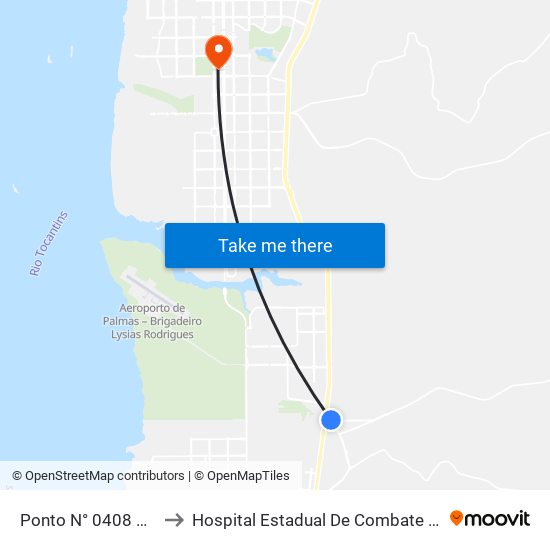 Ponto N° 0408 1001 Utilidades to Hospital Estadual De Combate Ao Covid-19 - Palmas - T0 map