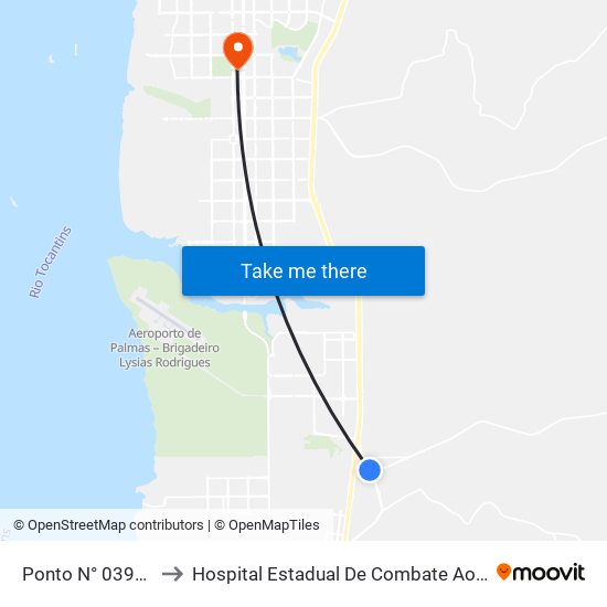 Ponto N° 0397 Loja Perfil to Hospital Estadual De Combate Ao Covid-19 - Palmas - T0 map