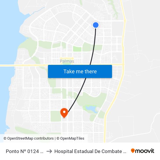 Ponto Nº 0124 Quadra 504 N to Hospital Estadual De Combate Ao Covid-19 - Palmas - T0 map