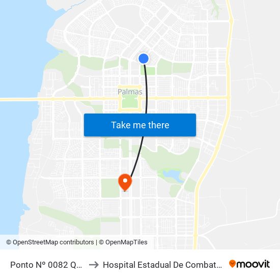 Ponto Nº 0082 Qd. 302 N-Ruraltins to Hospital Estadual De Combate Ao Covid-19 - Palmas - T0 map