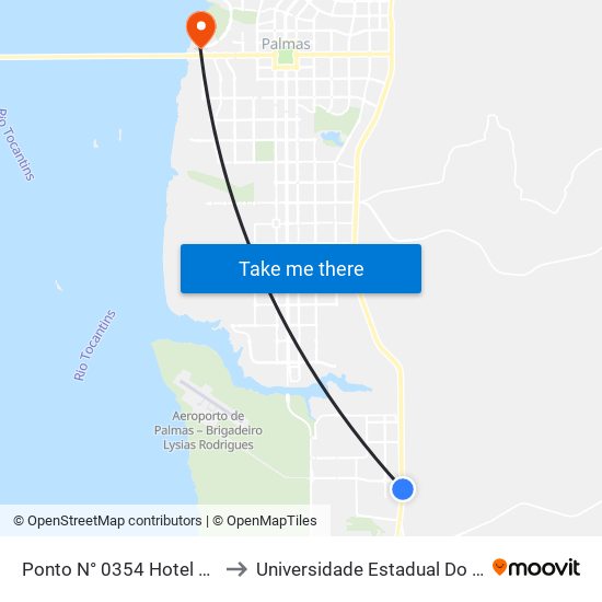 Ponto N° 0354 Hotel Beija-Flor to Universidade Estadual Do Tocantins map