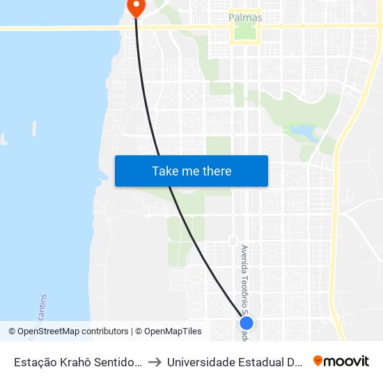 Estação Krahô Sentido Norte-Sul to Universidade Estadual Do Tocantins map