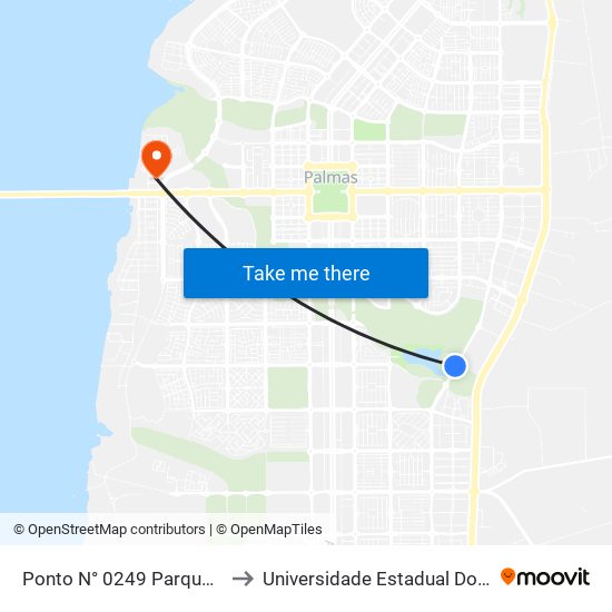 Ponto N° 0249 Parque Do Povo to Universidade Estadual Do Tocantins map