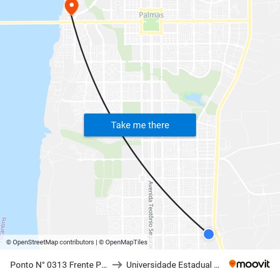 Ponto N° 0313 Frente P/ Rodoviária to Universidade Estadual Do Tocantins map