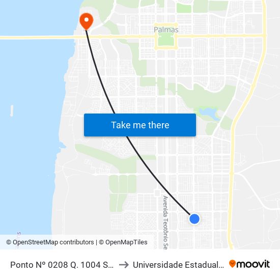 Ponto Nº 0208 Q. 1004 Sul Avenida Ns 4 to Universidade Estadual Do Tocantins map