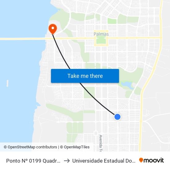 Ponto Nº 0199 Quadra 704 Sul to Universidade Estadual Do Tocantins map