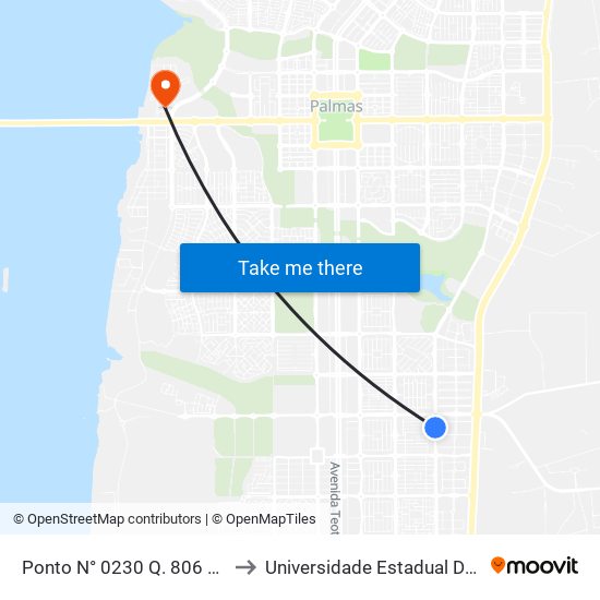 Ponto N° 0230 Q. 806 S Av. Ns 10 to Universidade Estadual Do Tocantins map