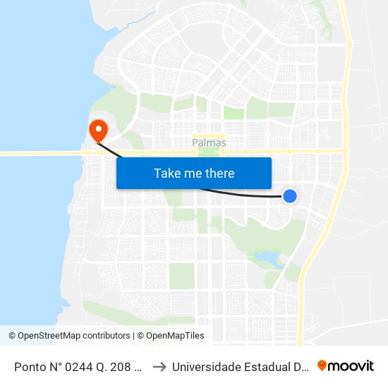 Ponto N° 0244 Q. 208 Sul Av. Ns 8 to Universidade Estadual Do Tocantins map