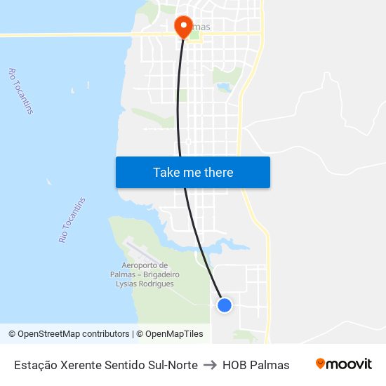 Estação Xerente Sentido Sul-Norte to HOB Palmas map