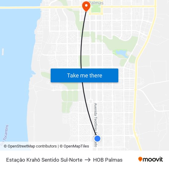 Estaçâo Krahô Sentido Sul-Norte to HOB Palmas map